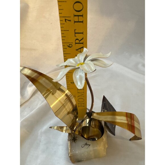 McM Metal Daisy Flower Sculpture By Mario Jason On Onyx Base - Picture 6 of 6